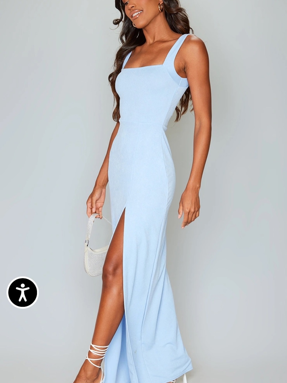 PrettyLittleThing Pale Blue Square Neck Maxi Dress with Thigh Slit